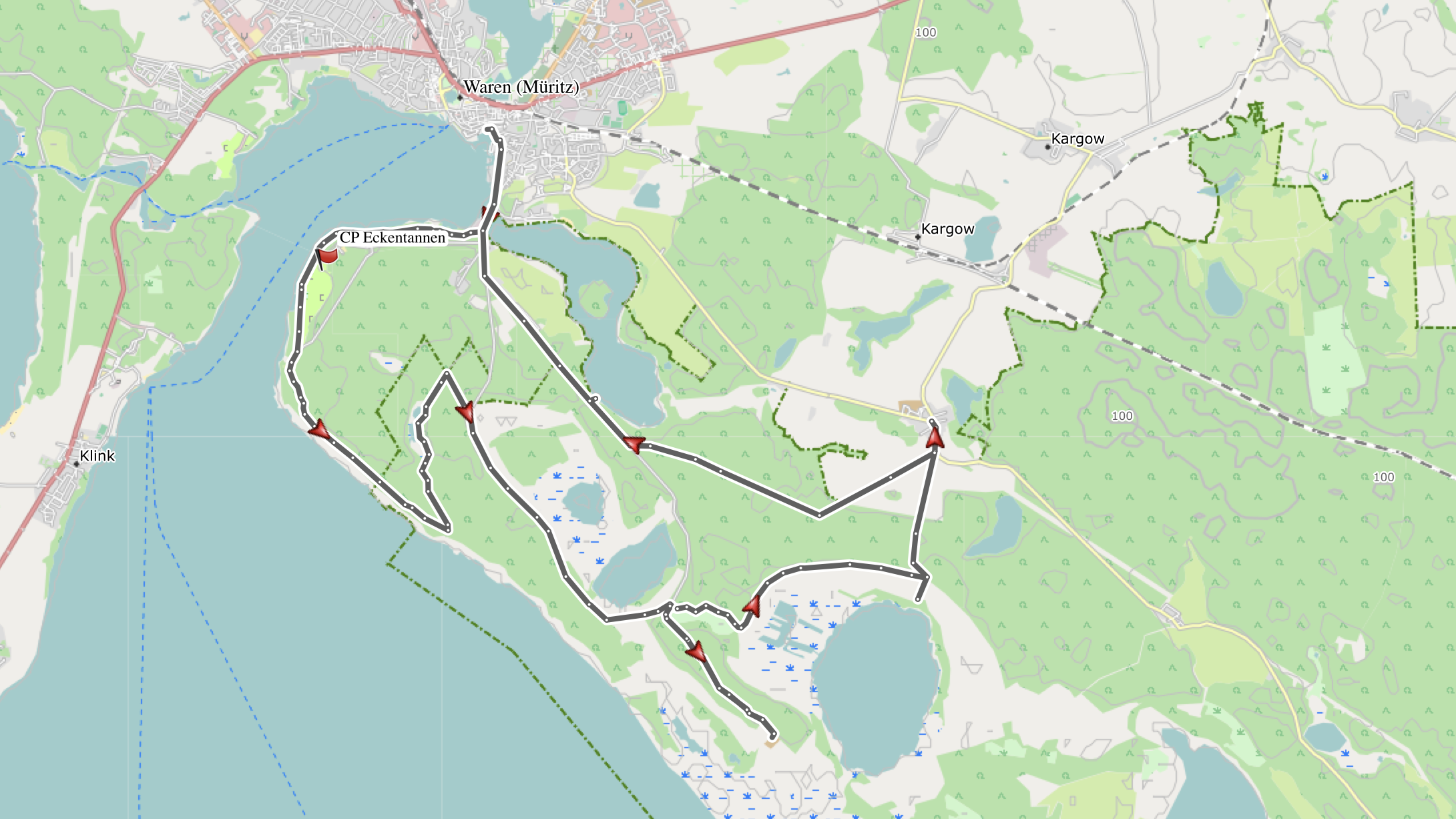 Karte Radtour Nationalpark Müritz (Open Street Maps)